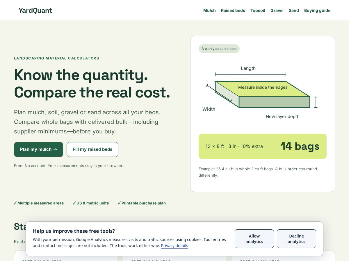 Landing-page snapshot of yardquant.com