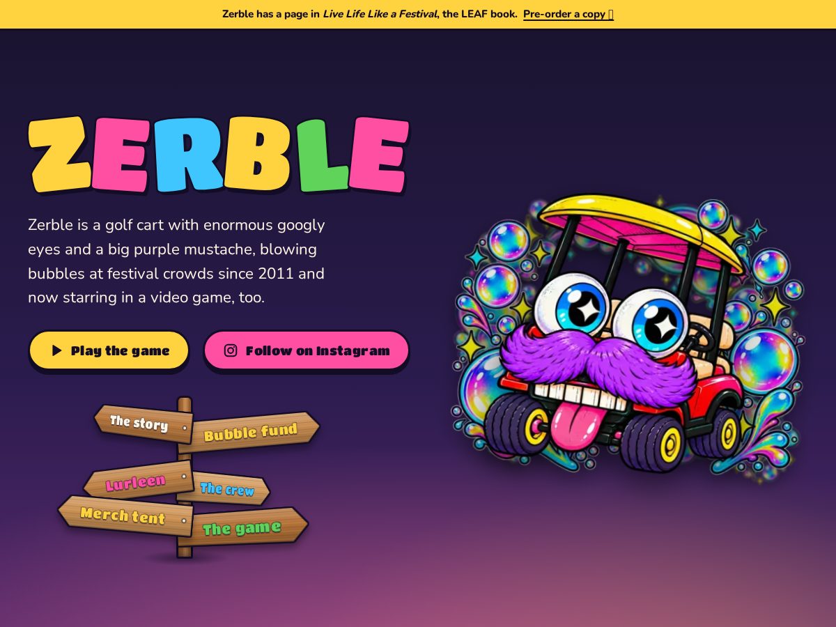 Landing-page snapshot of zerble.net