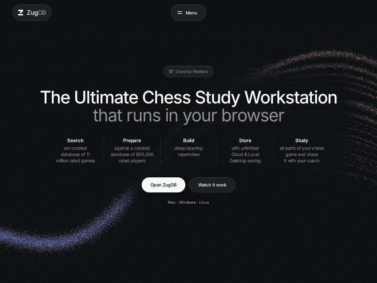 Landing-page snapshot of zugdb.com