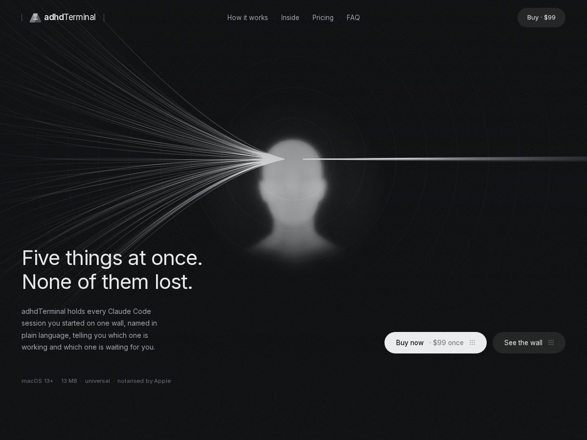 Landing-page snapshot of adhdterminal.com