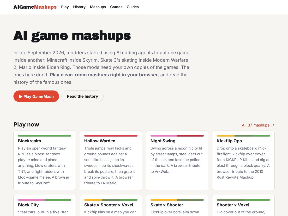 Landing-page snapshot of aigamemashups.com