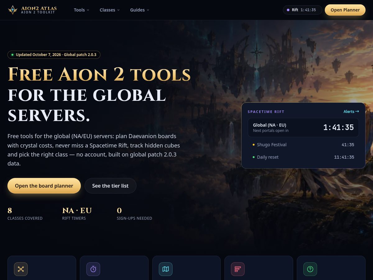 Landing-page snapshot of aion2atlas.app