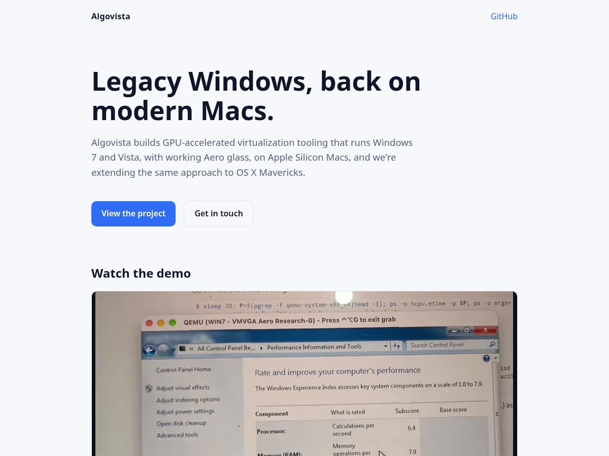 Landing-page snapshot of algovista.dev