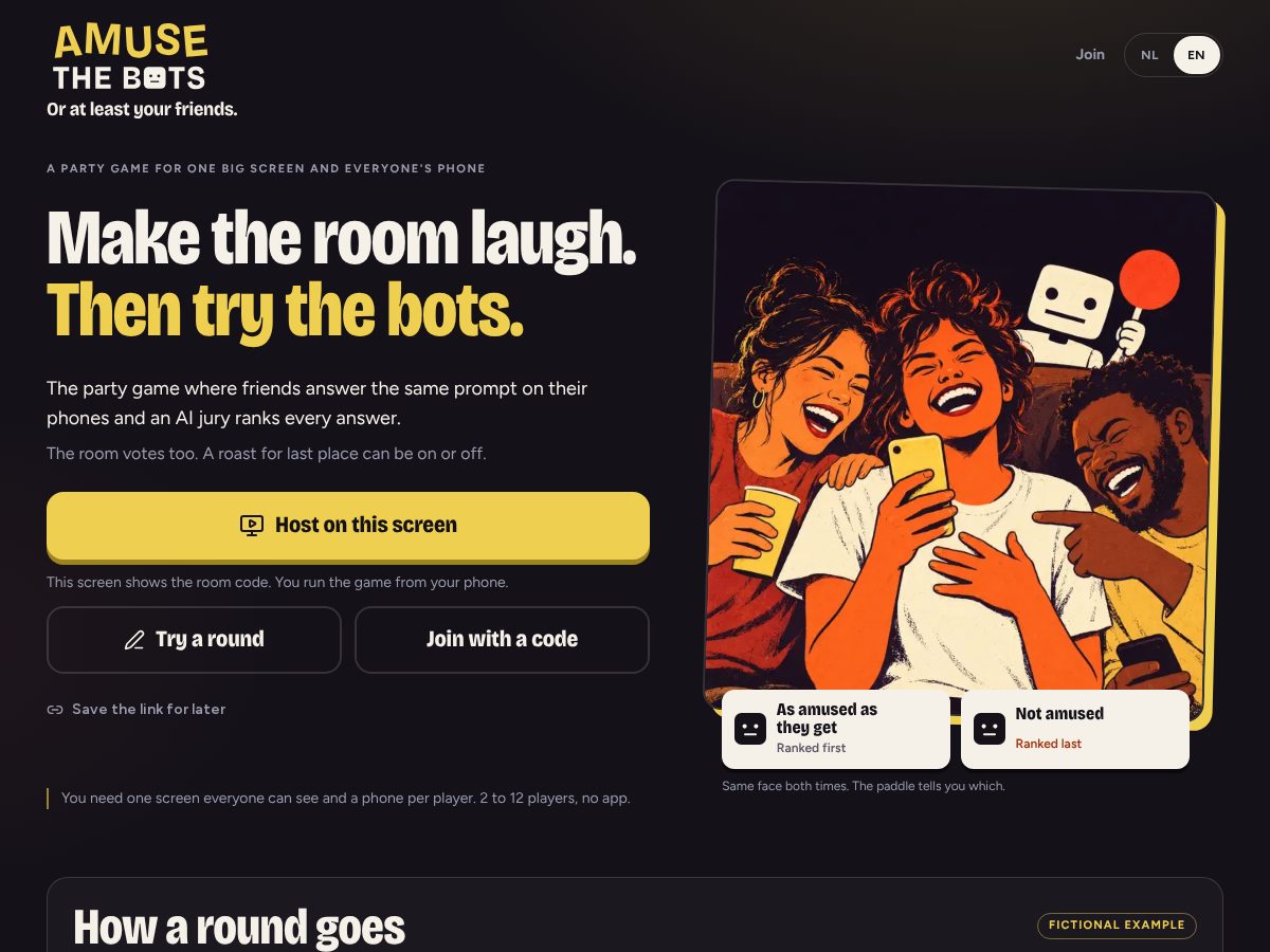 Landing-page snapshot of amusethebots.com