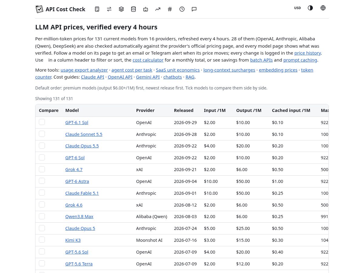 Landing-page snapshot of apicostcheck.com
