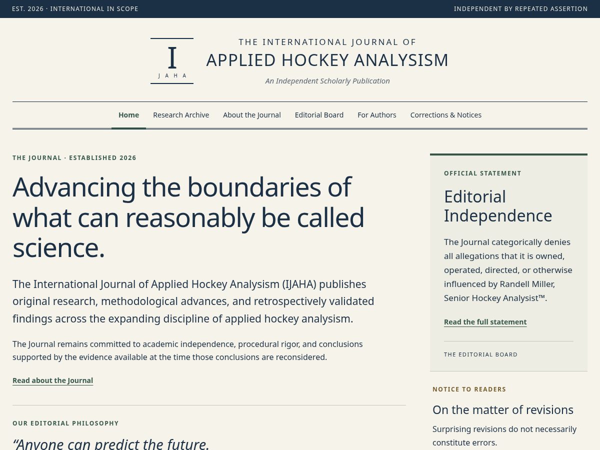 Landing-page snapshot of appliedhockeyanalysism.org