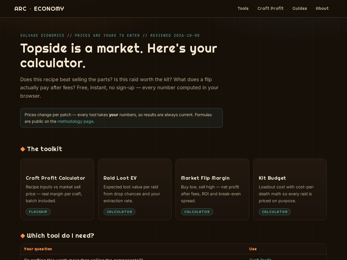 Landing-page snapshot of arceconomy.top