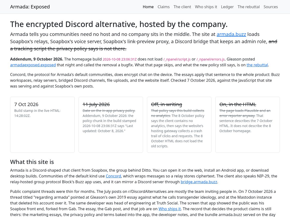 Landing-page snapshot of armada.exposed