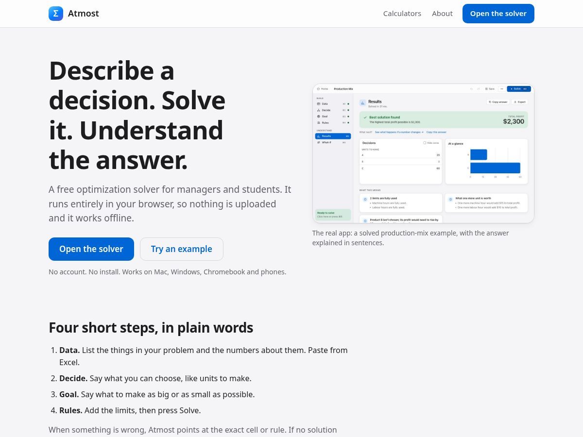 Landing-page snapshot of atmost.app