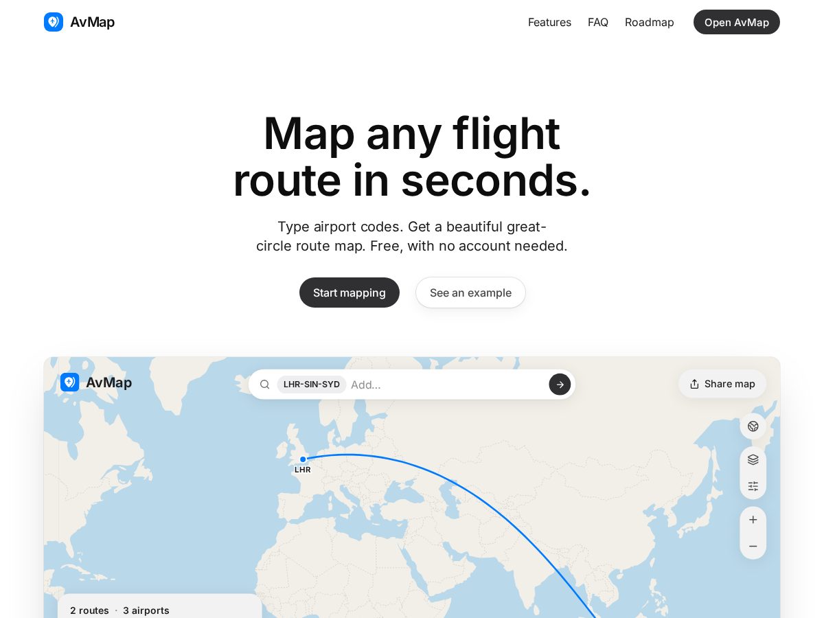 Landing-page snapshot of avmap.app