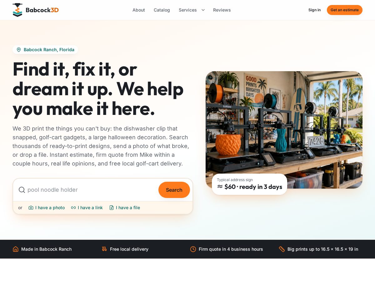 Landing-page snapshot of babcock3d.com