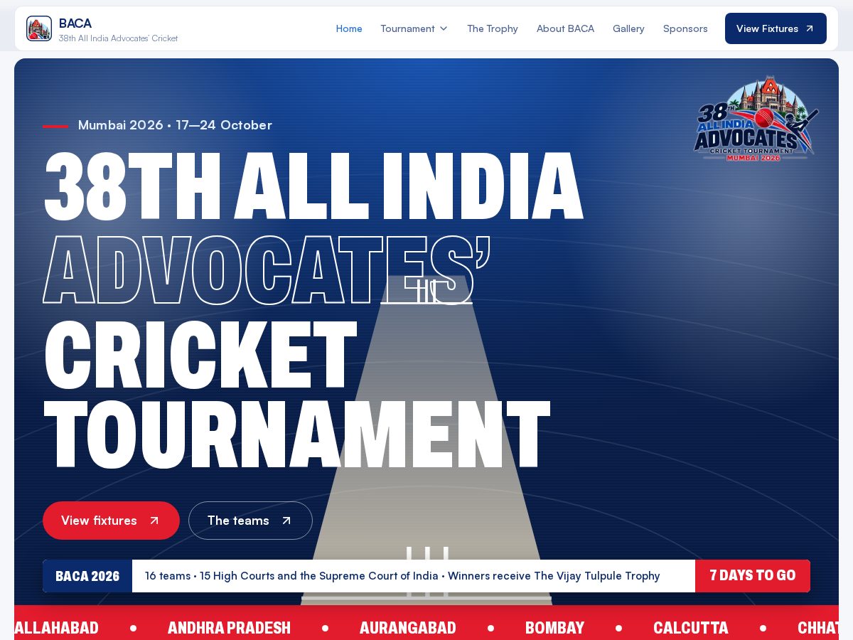 Landing-page snapshot of baca-cricket.com