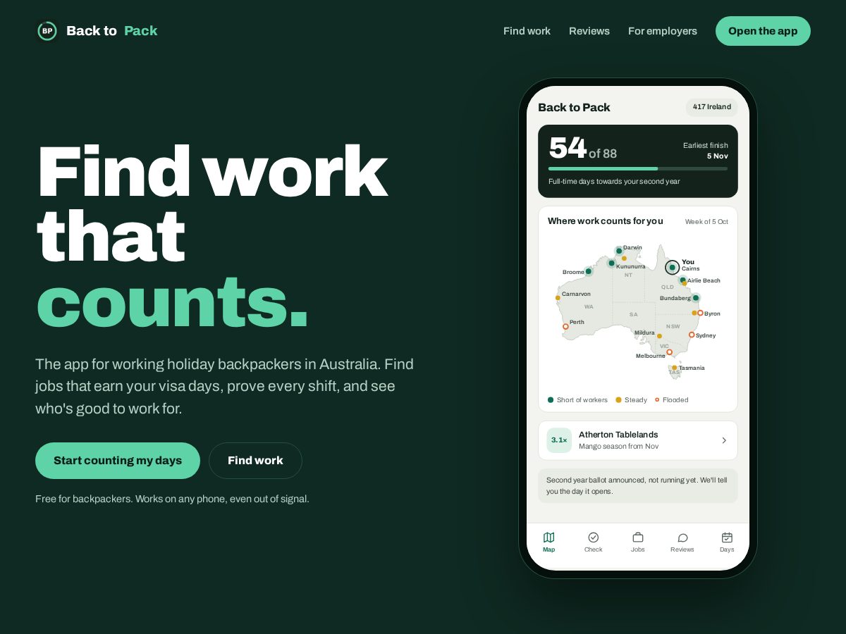 Landing-page snapshot of backtopack.com