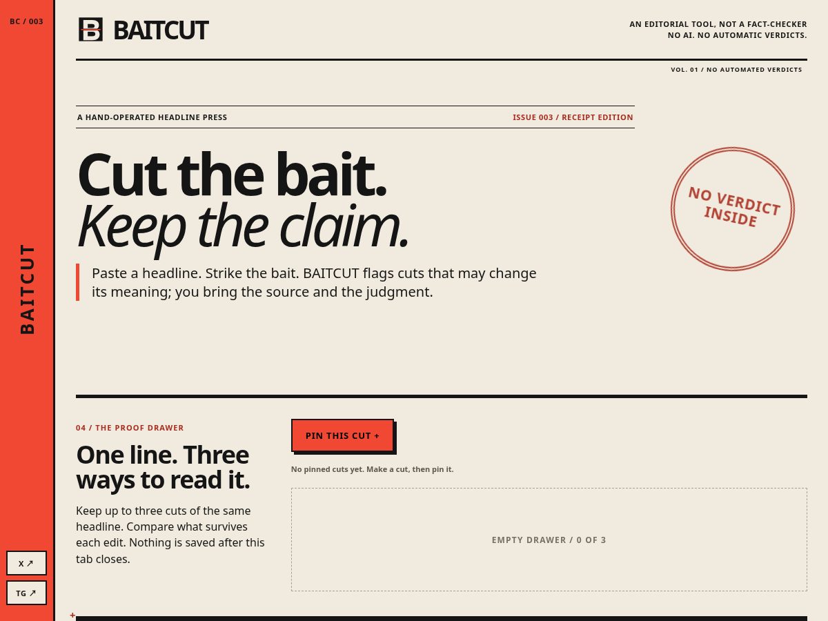 Landing-page snapshot of baitcut.buzz