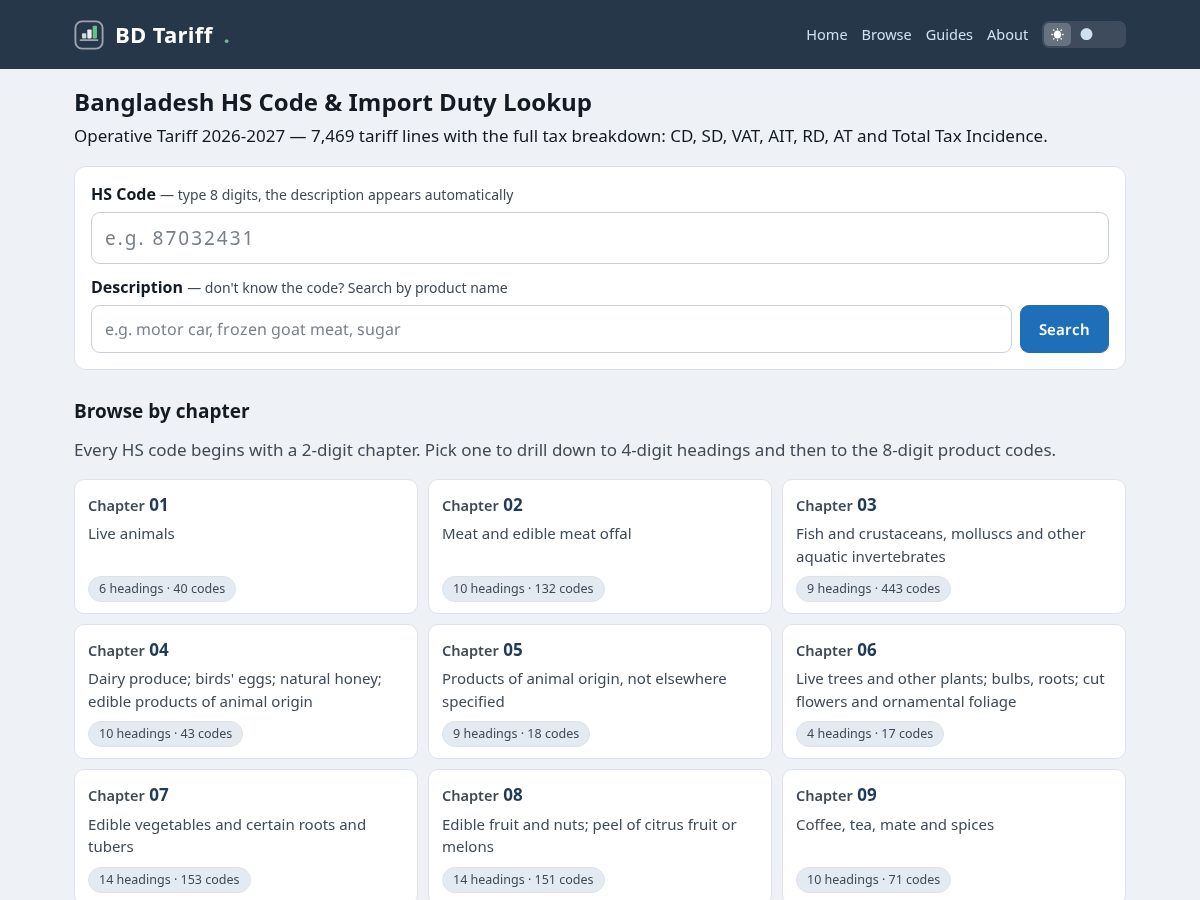 Landing-page snapshot of bdtariff.com