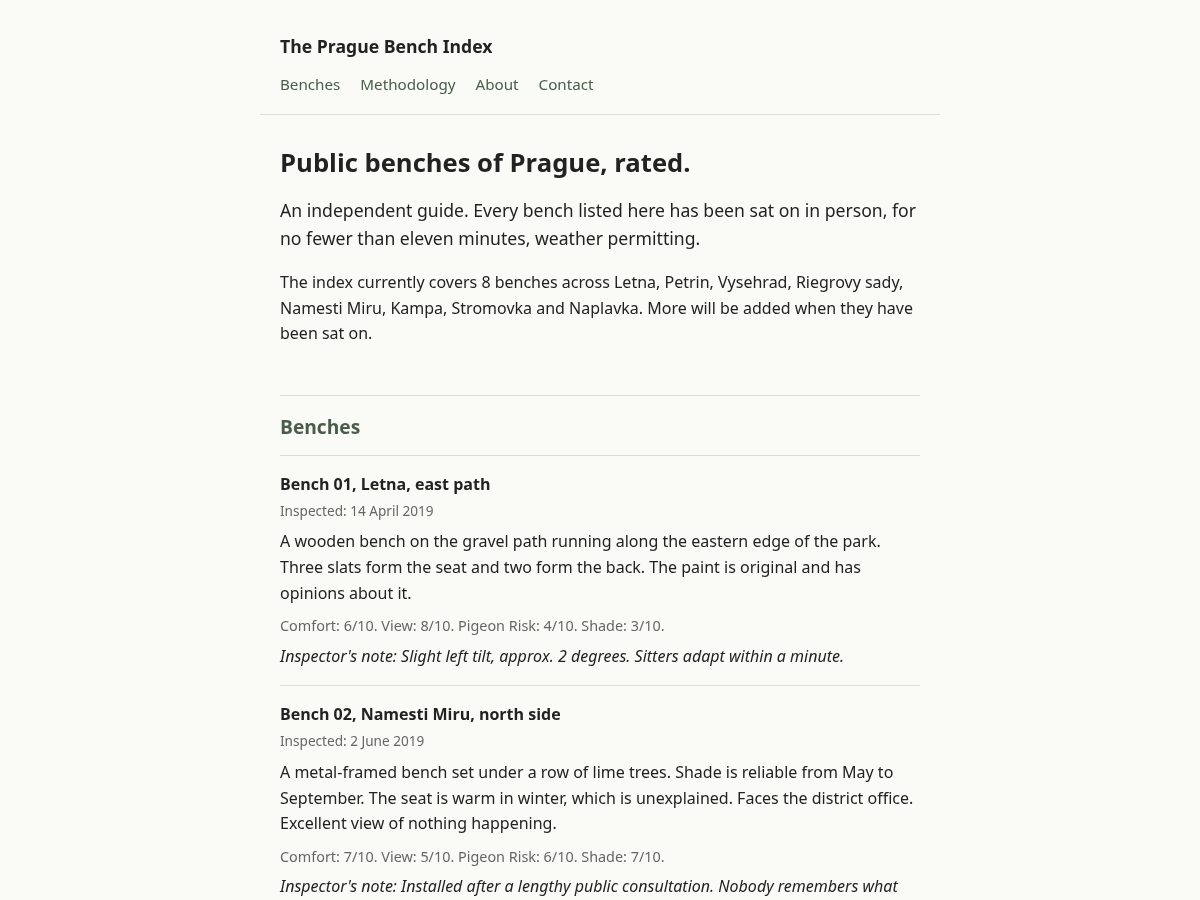 Landing-page snapshot of benches.date