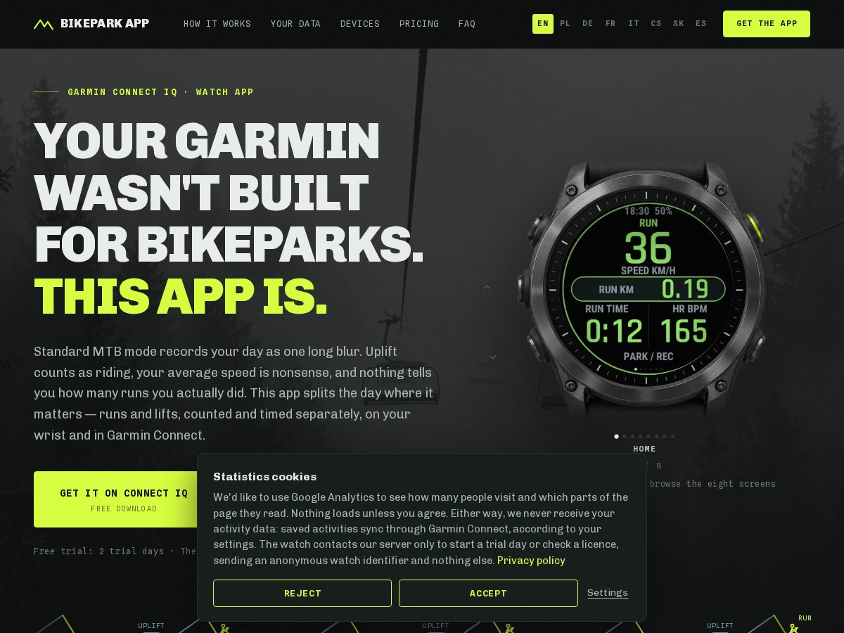 Landing-page snapshot of bikeparkapp.com