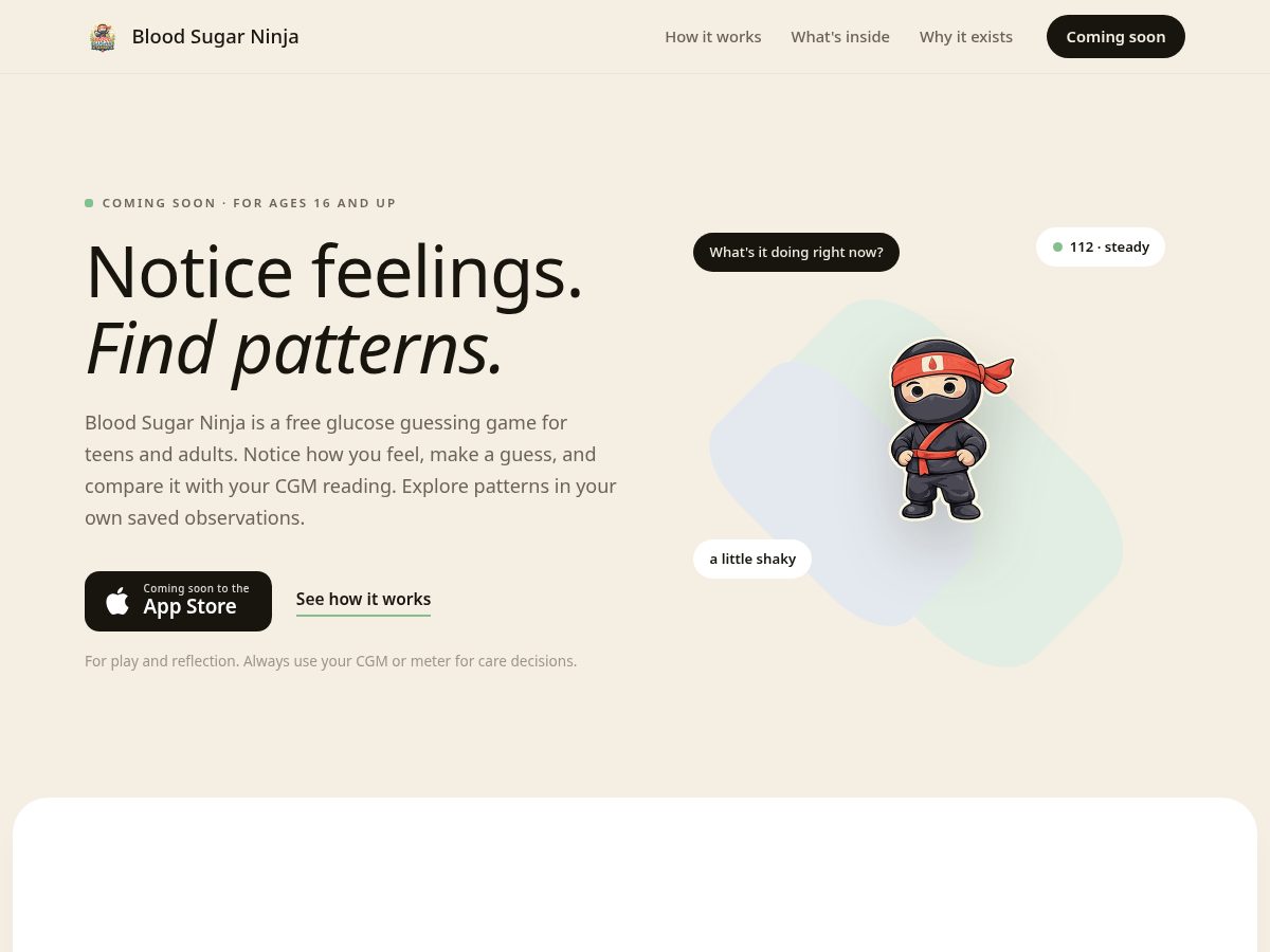 Landing-page snapshot of bloodsugarninjaapp.com