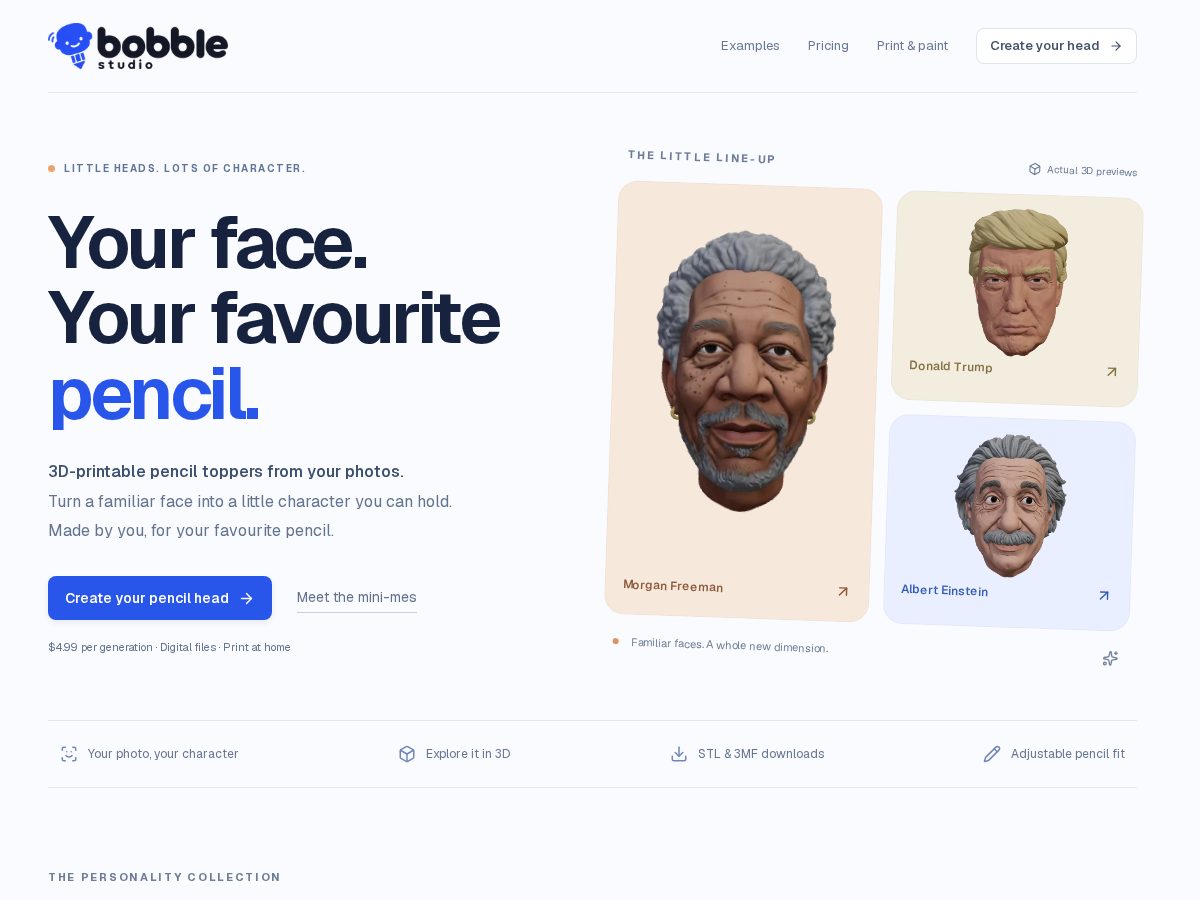 Landing-page snapshot of bobble.studio