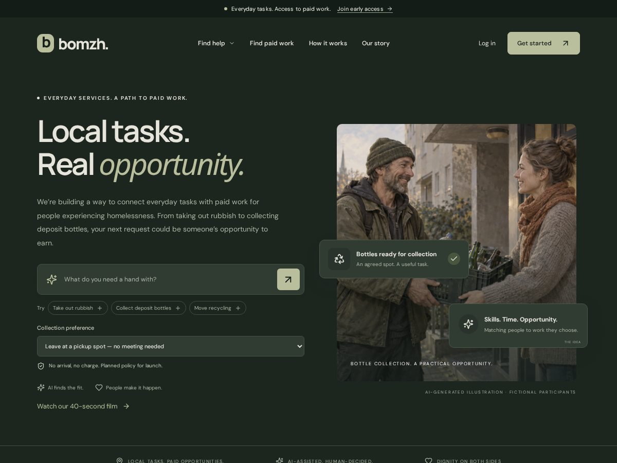 Landing-page snapshot of bomzh.app