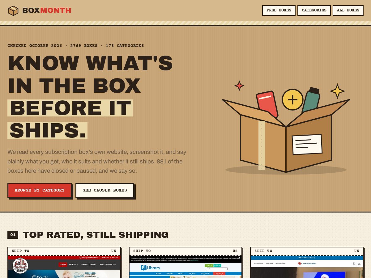Landing-page snapshot of boxmonth.com