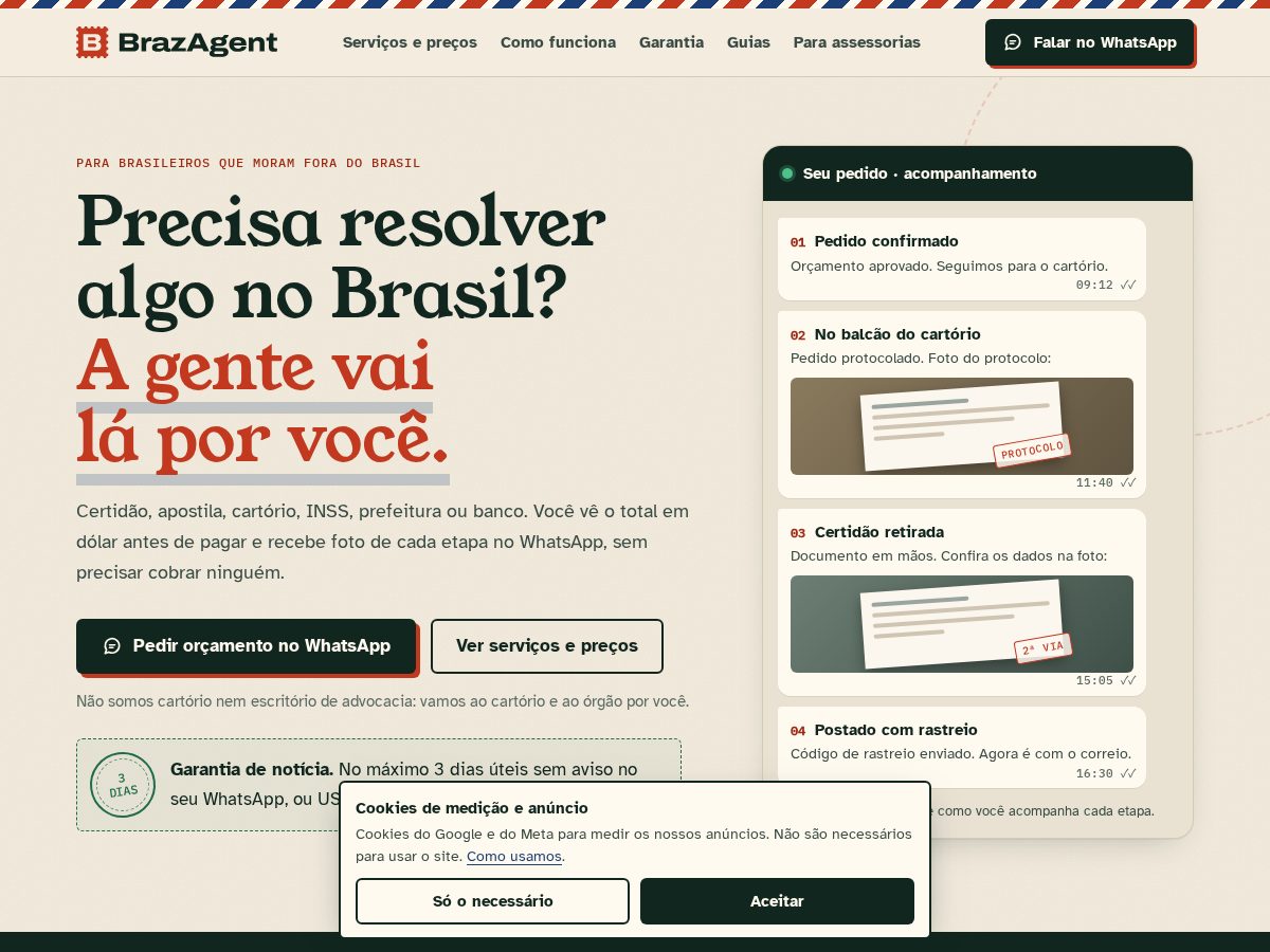 Landing-page snapshot of brazagent.com