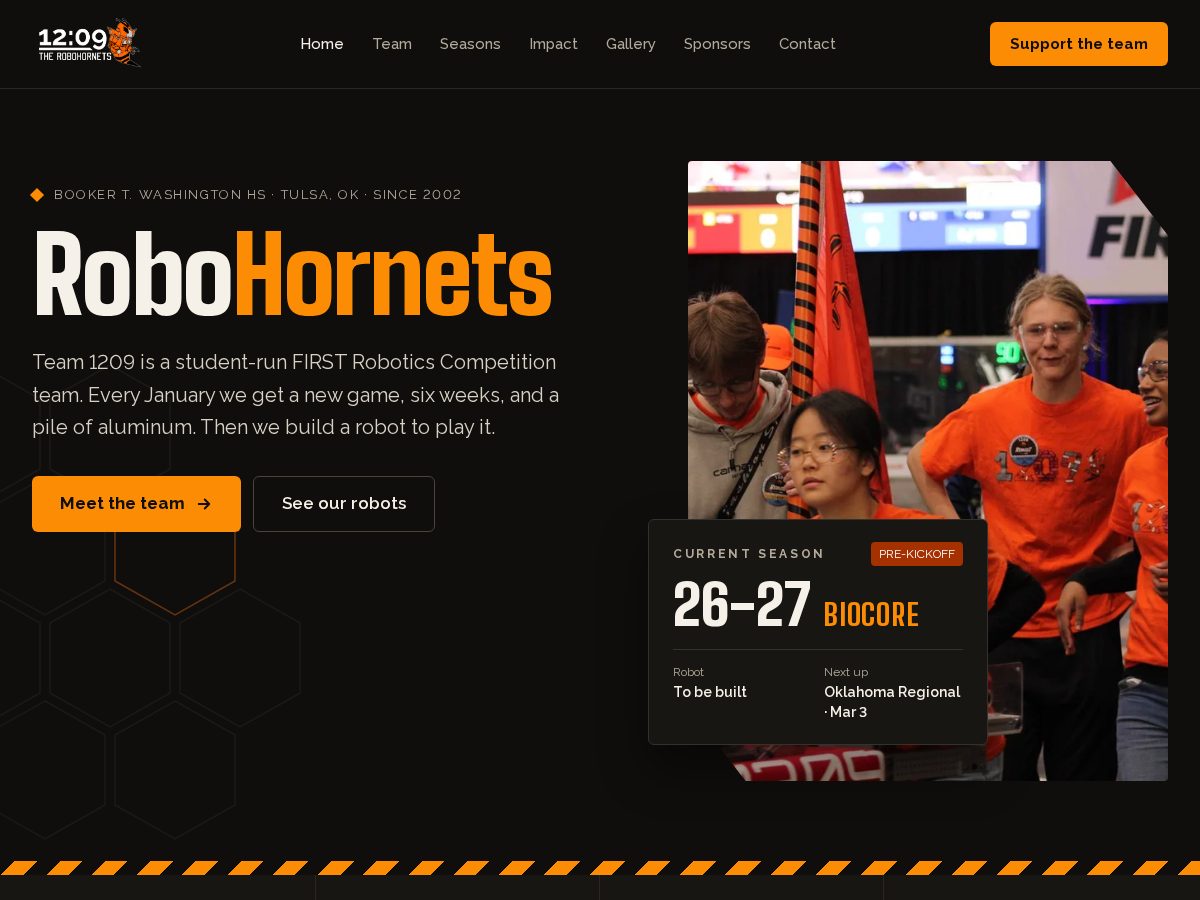 Landing-page snapshot of btwrobohornets.com