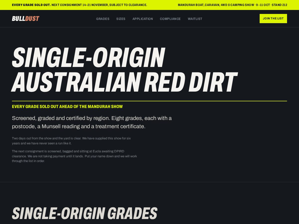 Landing-page snapshot of bulldust.shop