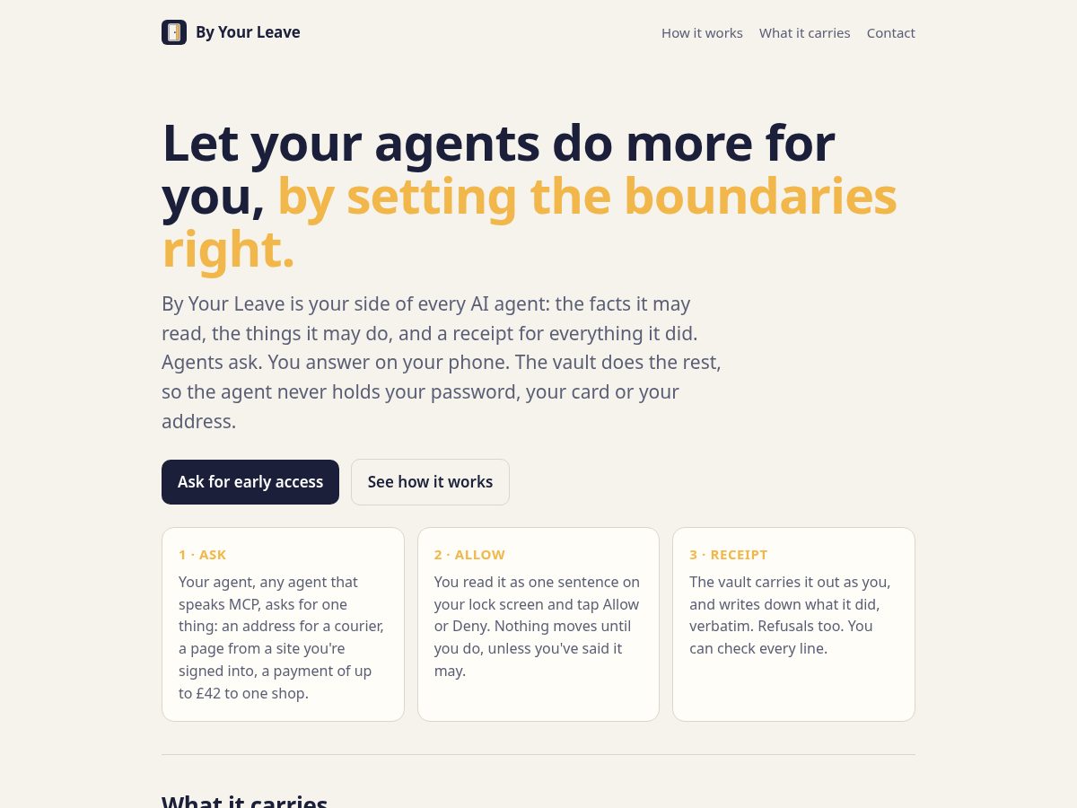 Landing-page snapshot of byyourleave.com