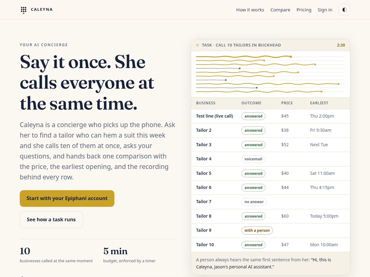 Landing-page snapshot of caleynaconcierge.com