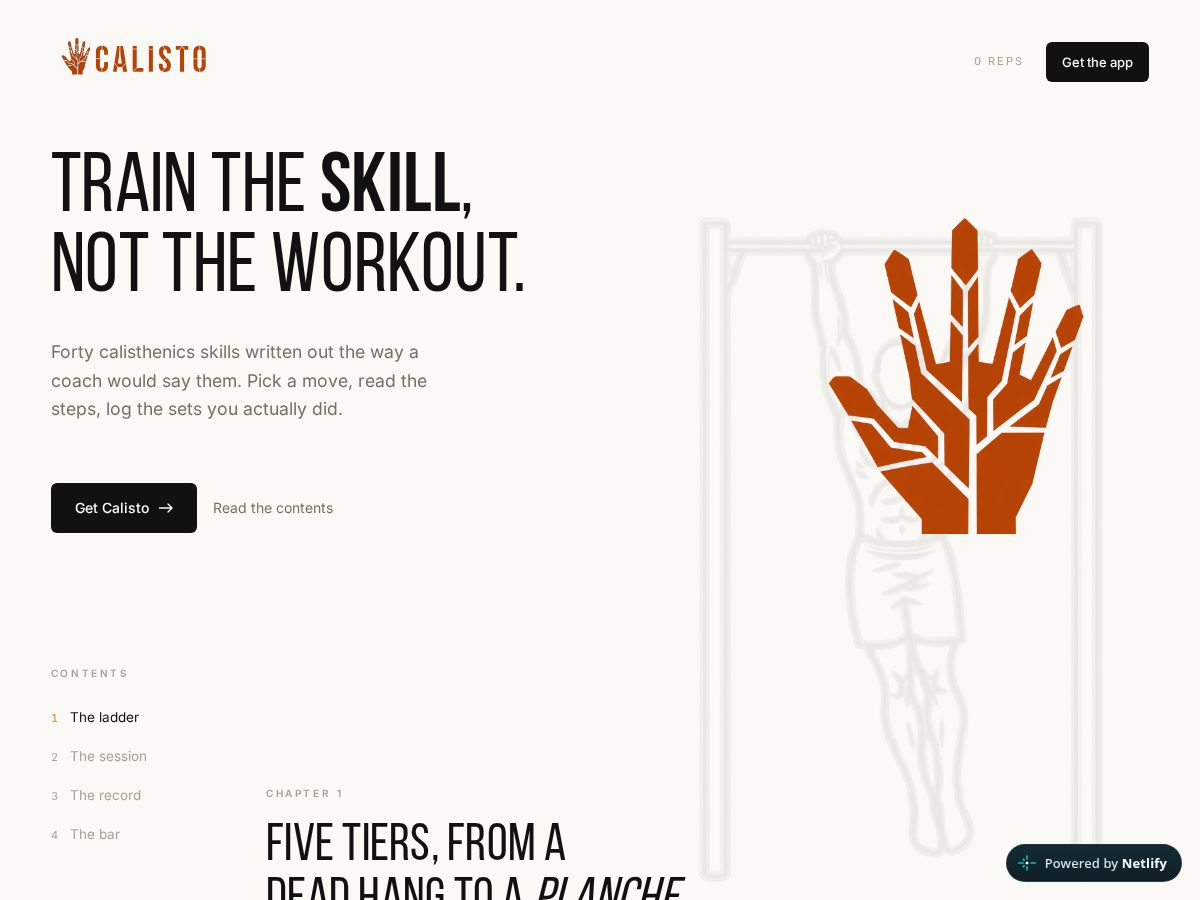 Landing-page snapshot of calisto.fit