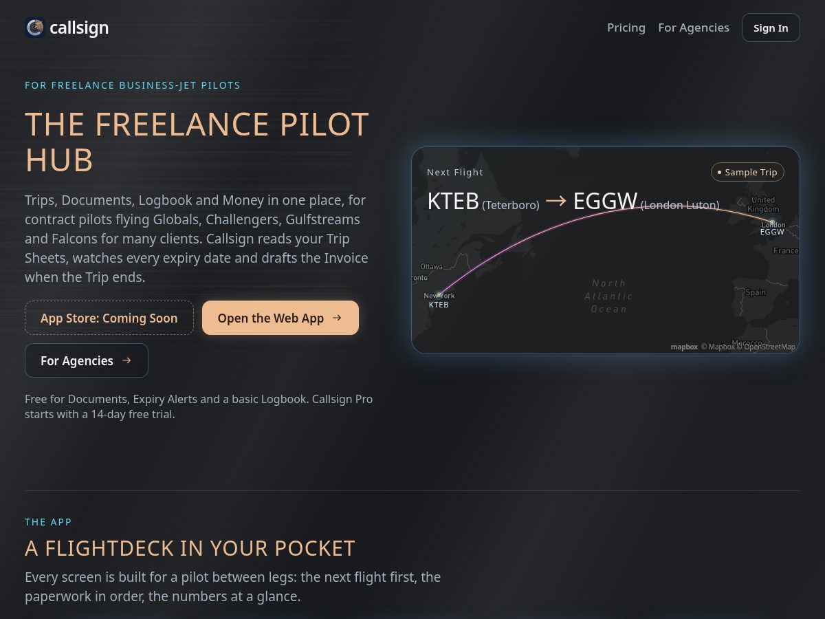 Landing-page snapshot of callsign.aero