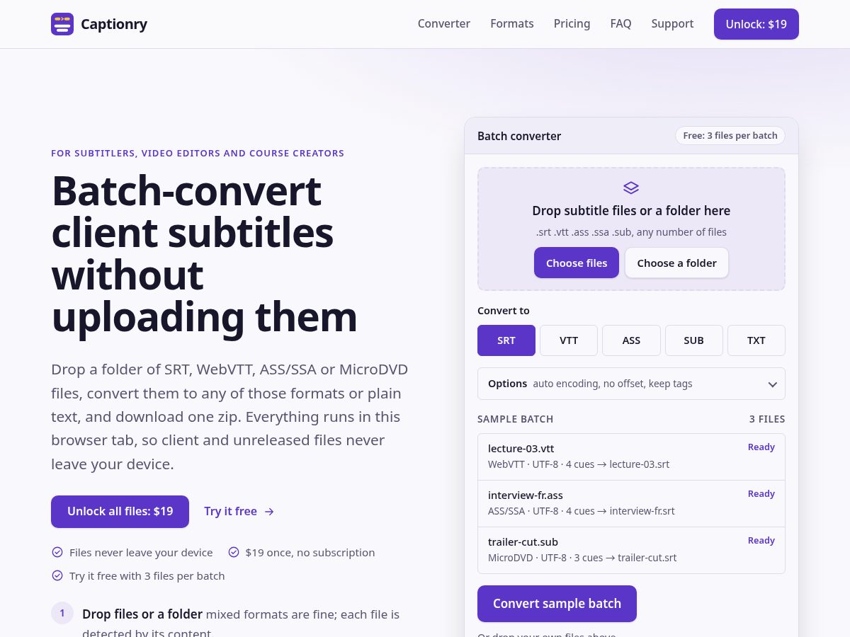 Landing-page snapshot of captionry.com