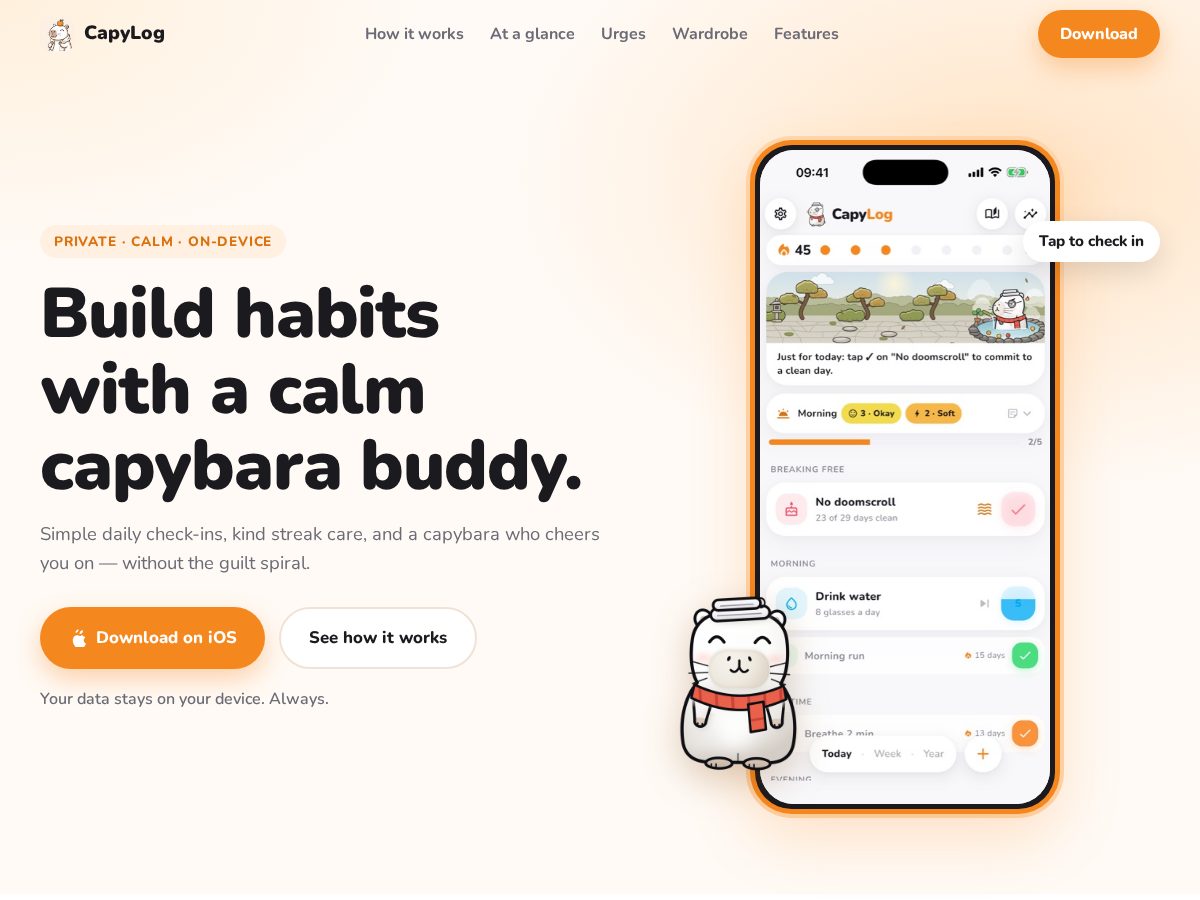 Landing-page snapshot of capylog.app