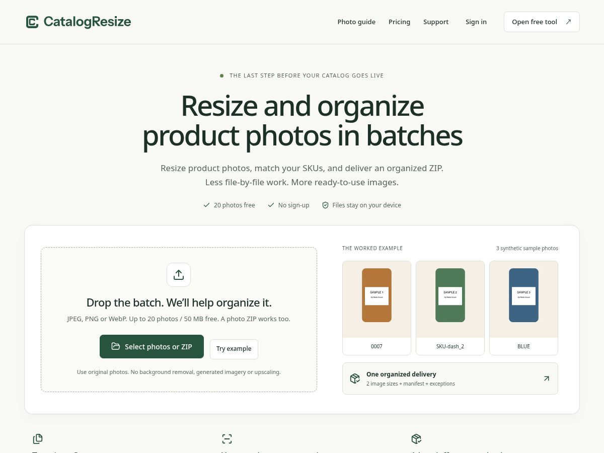 Landing-page snapshot of catalogresize.com