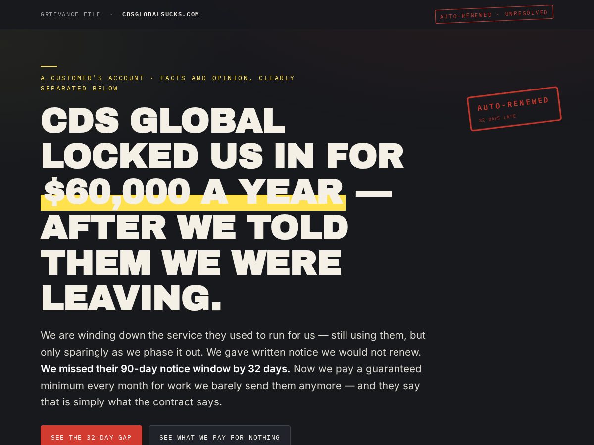 Landing-page snapshot of cdsglobalsucks.com