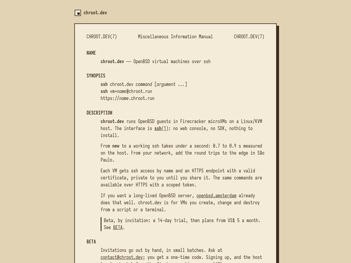 Landing-page snapshot of chroot.dev