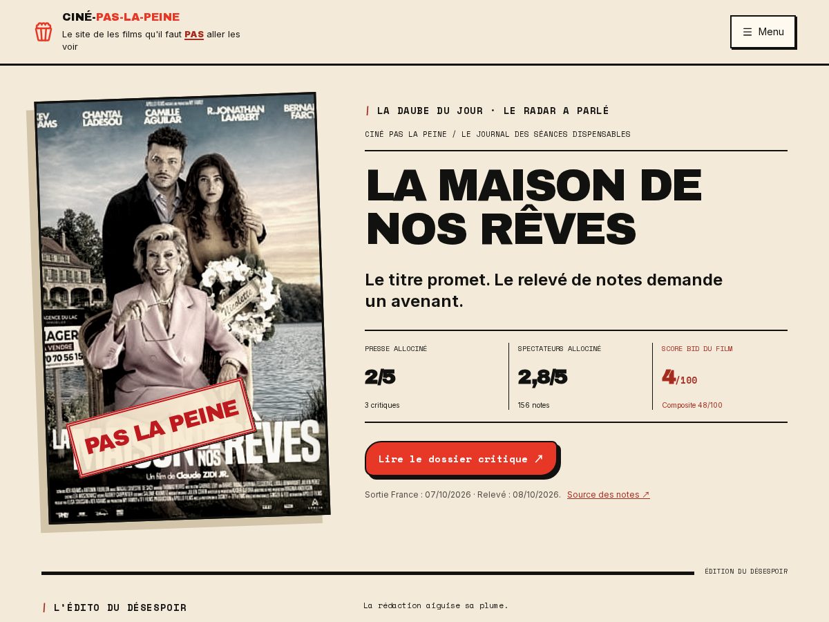 Landing-page snapshot of cinepaslapeine.com