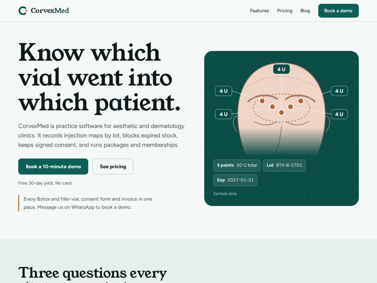 Landing-page snapshot of corvexmd.com