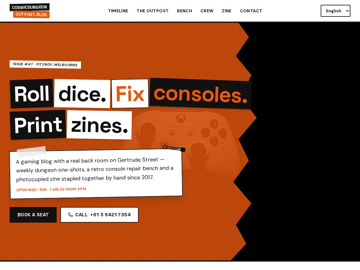 Landing-page snapshot of cosmicdungeonoutpost.blog