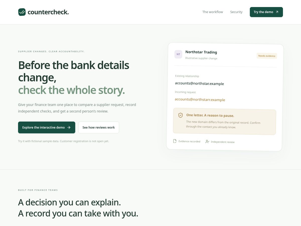 Landing-page snapshot of countercheckapp.com