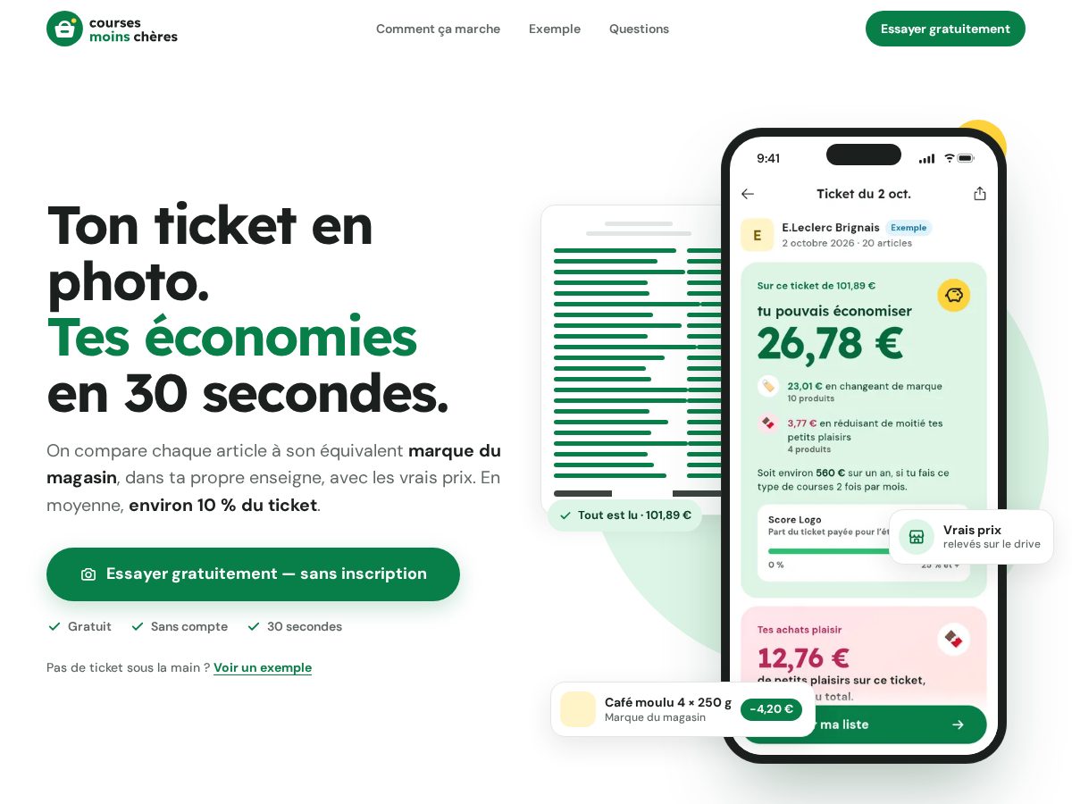 Landing-page snapshot of coursesmoinscheres.app