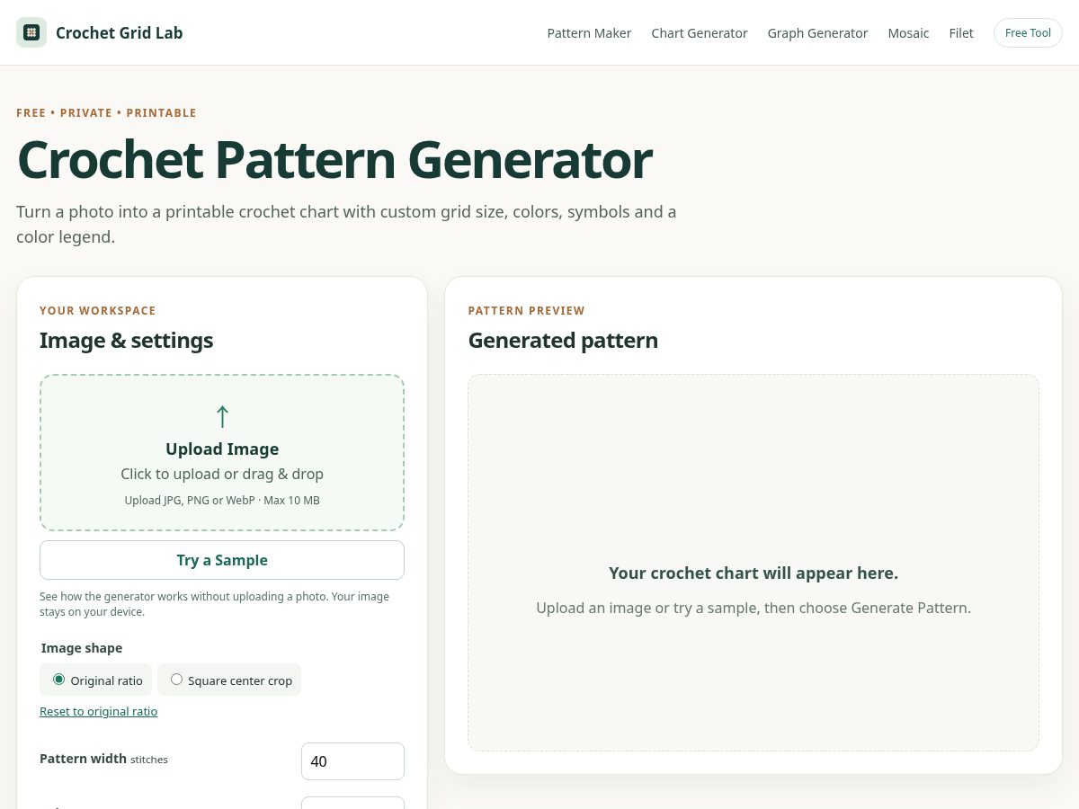 Landing-page snapshot of crochetgridlab.com