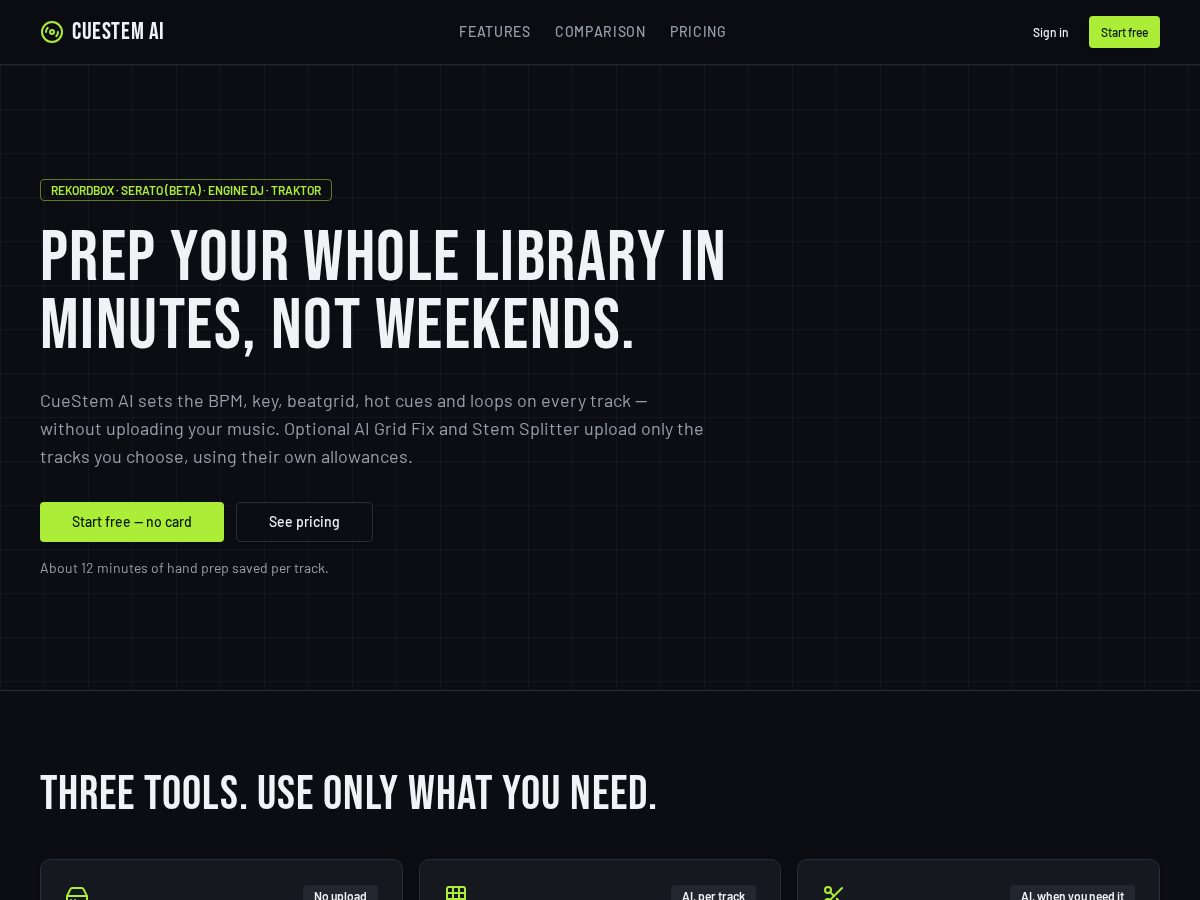 Landing-page snapshot of cuestem.com