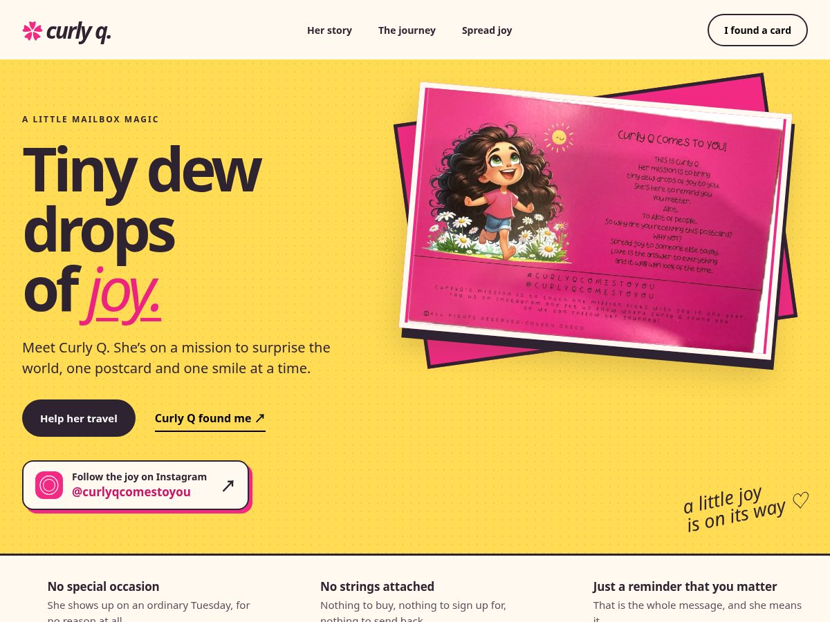 Landing-page snapshot of curlyqcomestoyou.com