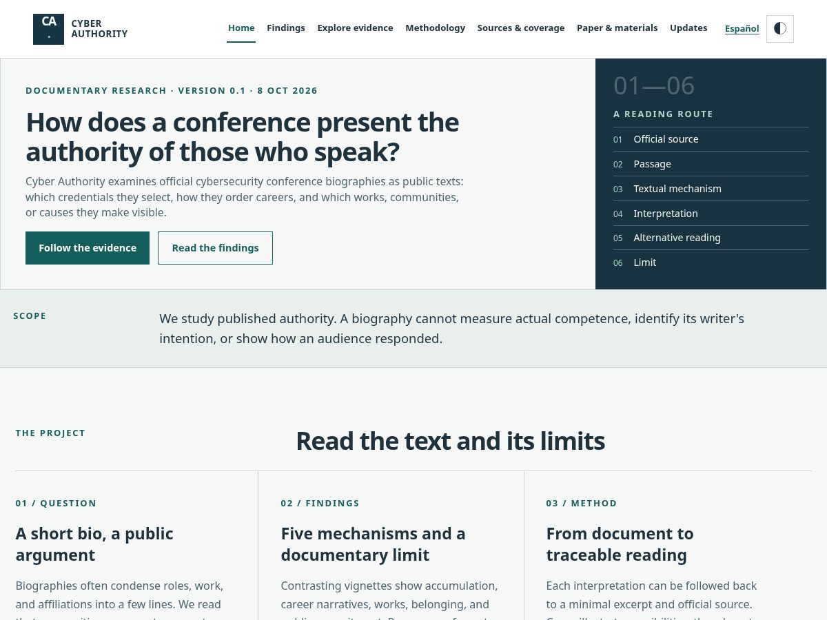 Landing-page snapshot of cyberauthorityresearch.org