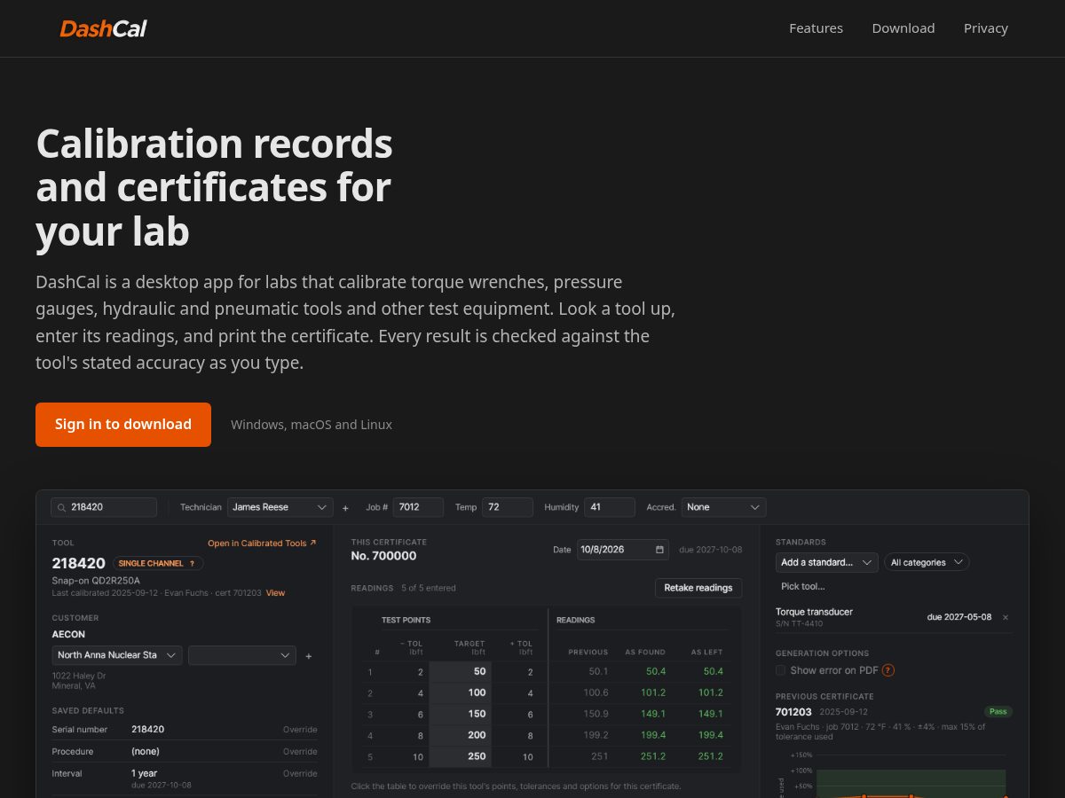 Landing-page snapshot of dashcal.org