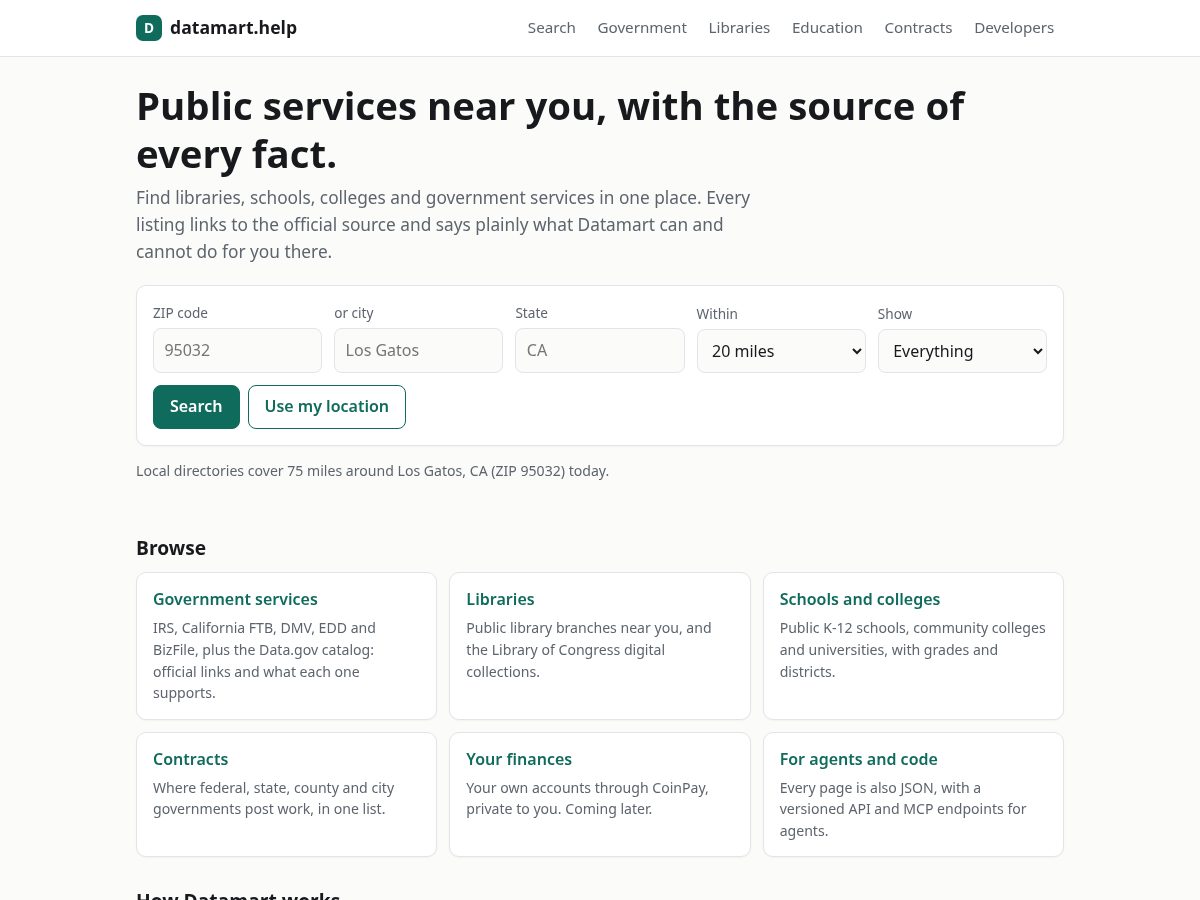 Landing-page snapshot of datamart.help