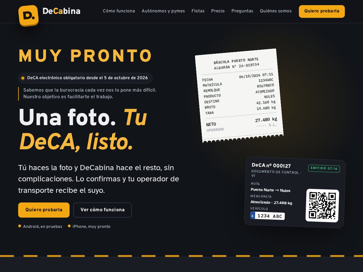 Landing-page snapshot of decabina.com