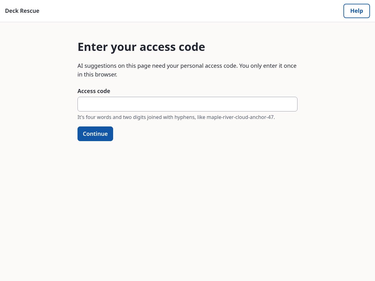 Landing-page snapshot of deckrescue.page